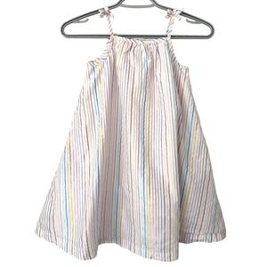 Hanna Andersson Girls Rainbow Metallic Striped Tie Strap Dress Size 120/ US 6-7